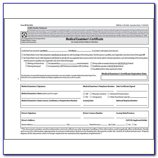 Dot Medical Examiner's Certificate Form