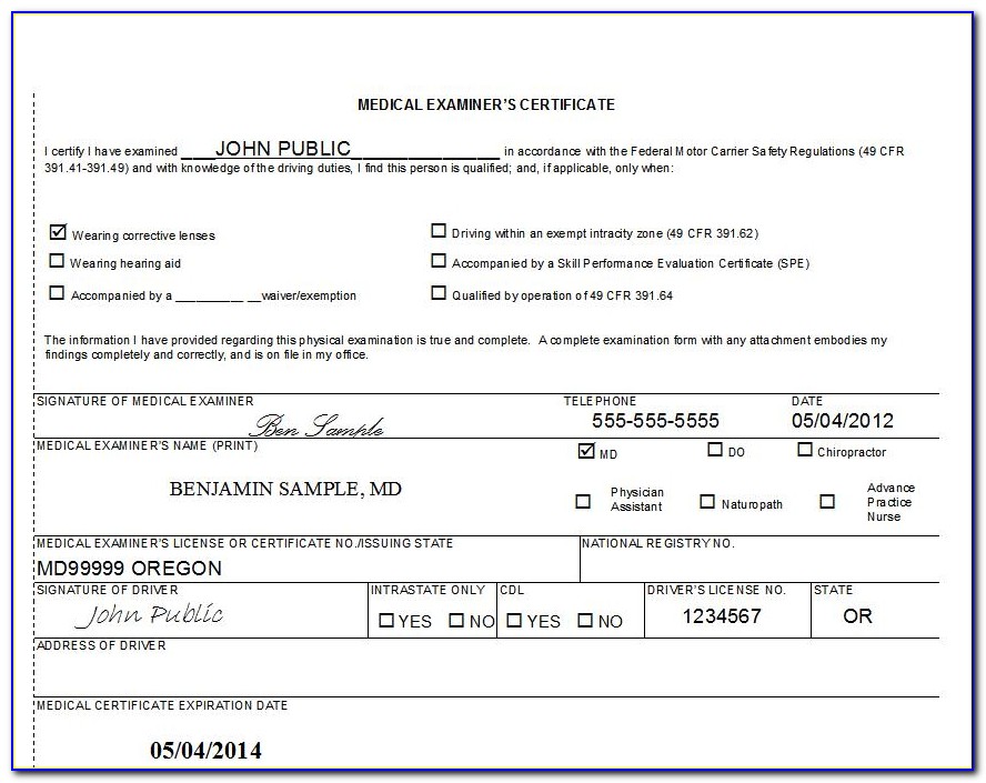 Dot Medical Examiner's Certificate Pdf