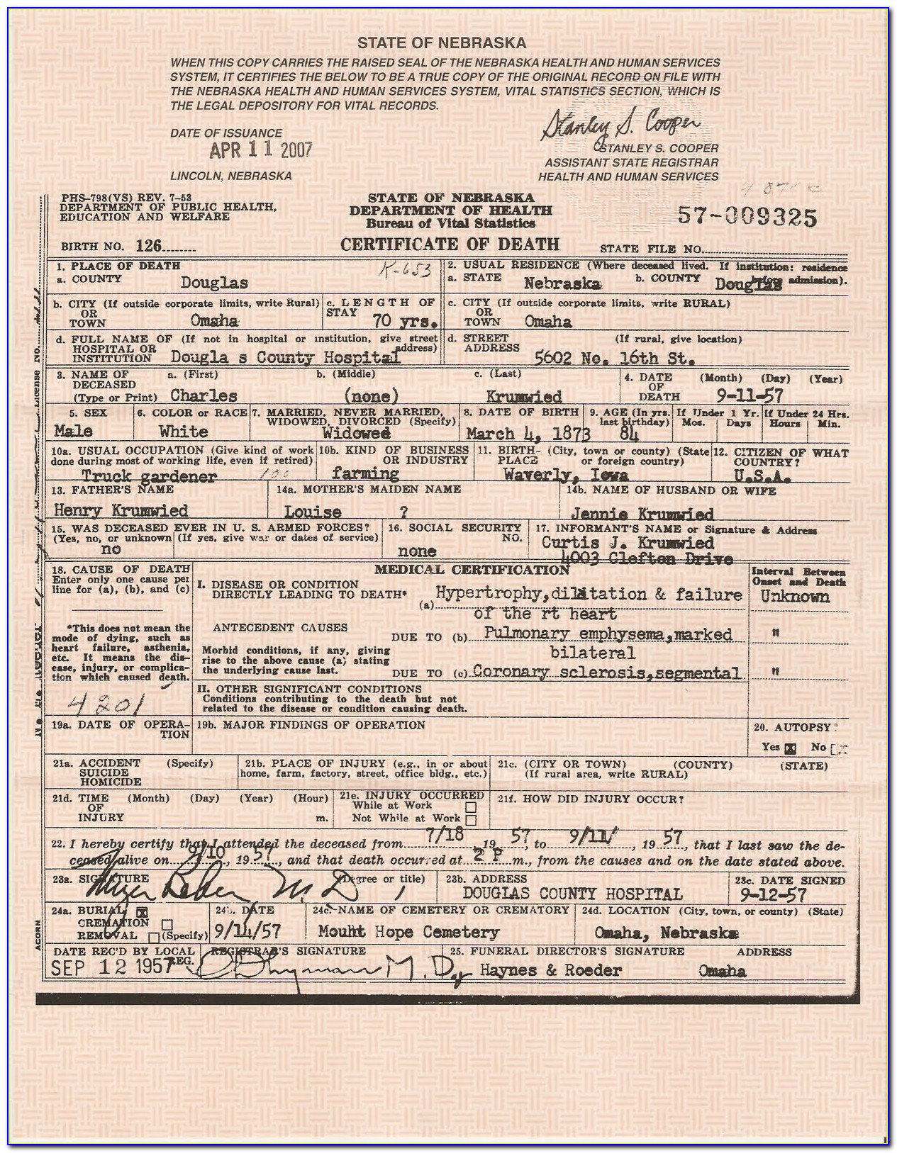 Douglas County Nebraska Birth Certificate
