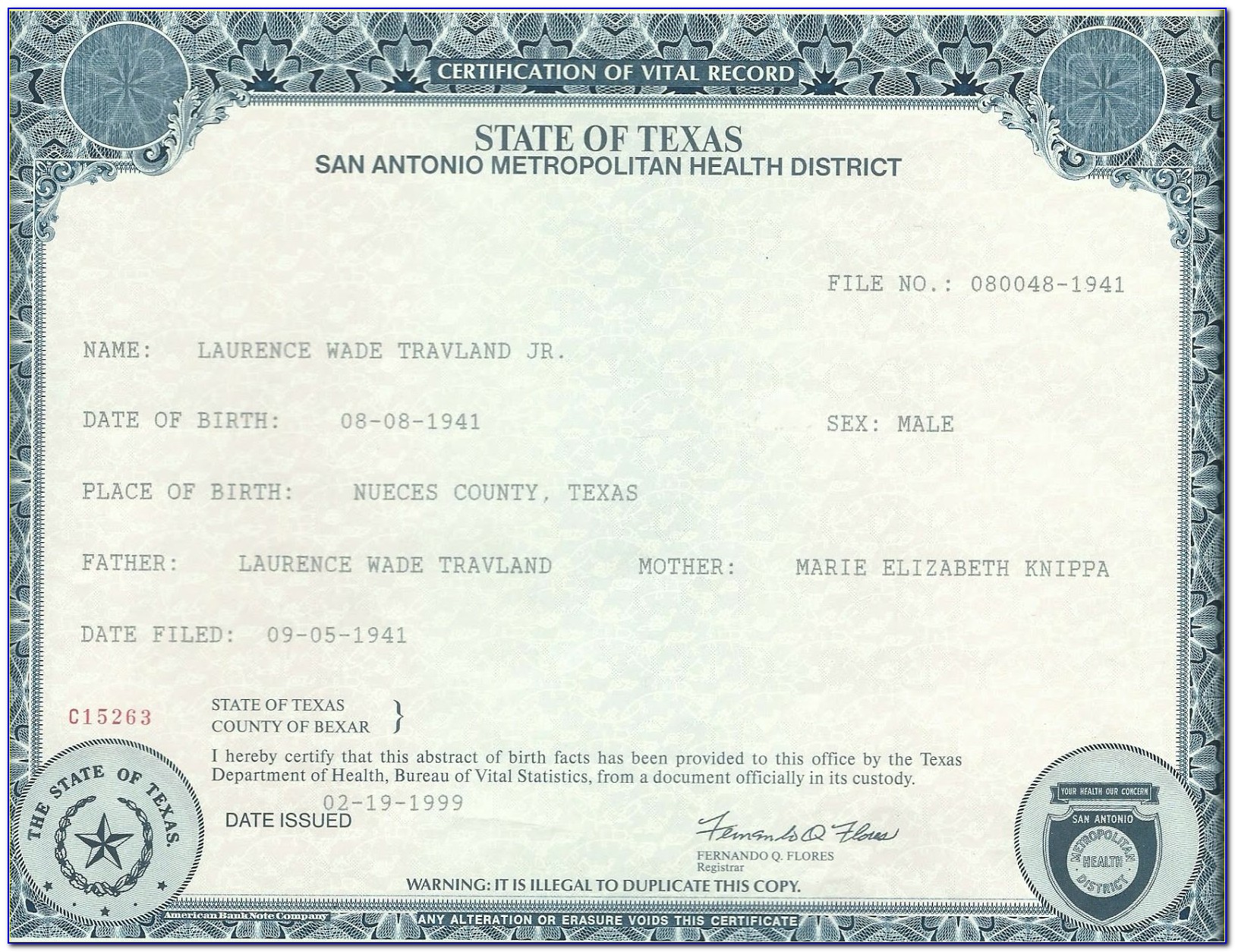 Duplicate Birth Certificate Texas