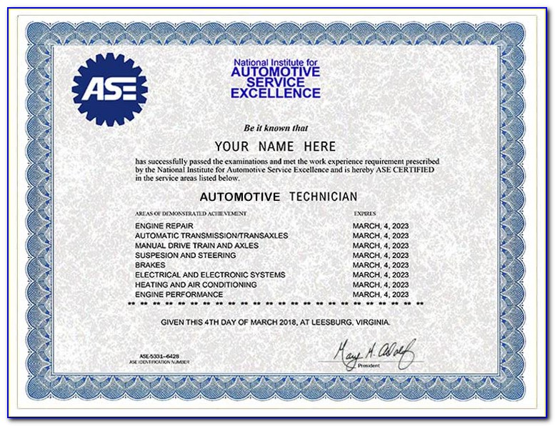 Fake Ase Certificate Template