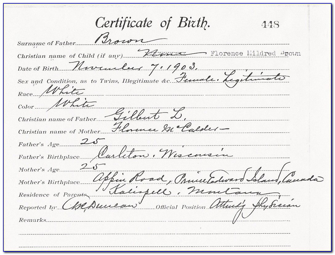 Flathead County Courthouse Birth Certificate
