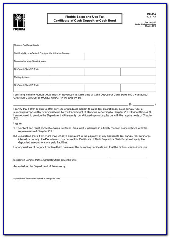 Florida Sales And Use Tax Resale Certificate Form
