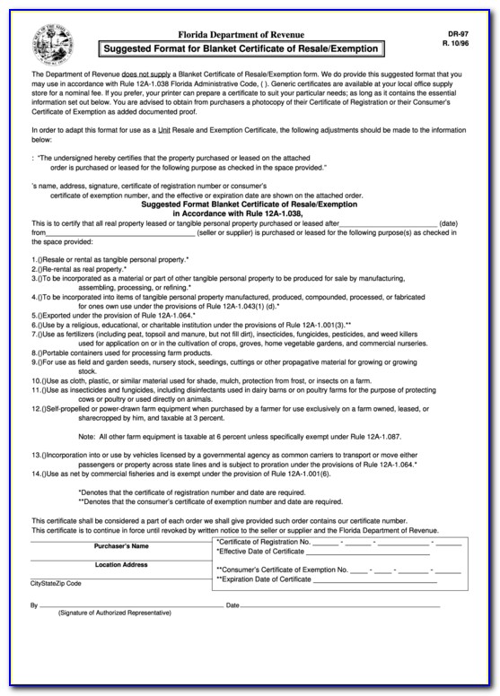 Florida Sales Tax Resale Certificate Application