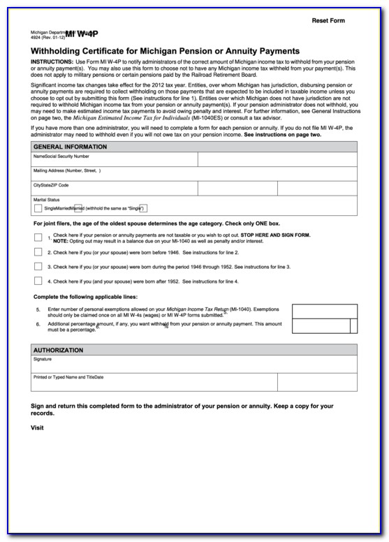 Form W 4p Withholding Certificate For Pension Or Annuity Payments