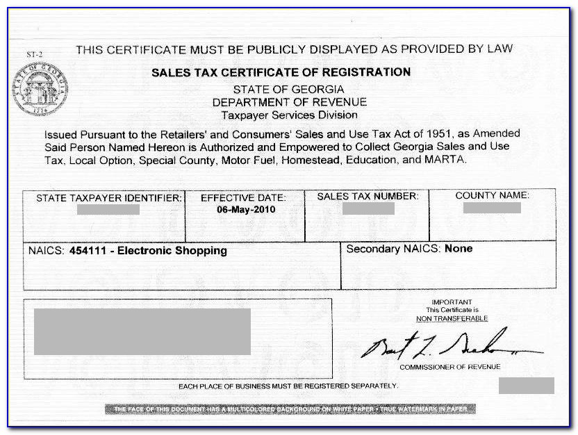 Georgia Sales Tax Certificate Copy