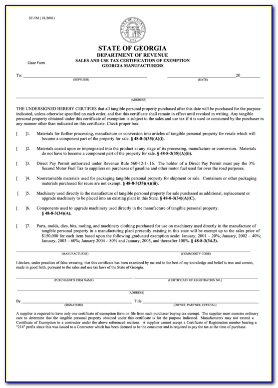 Georgia Sales Tax Exemption Certificate Form