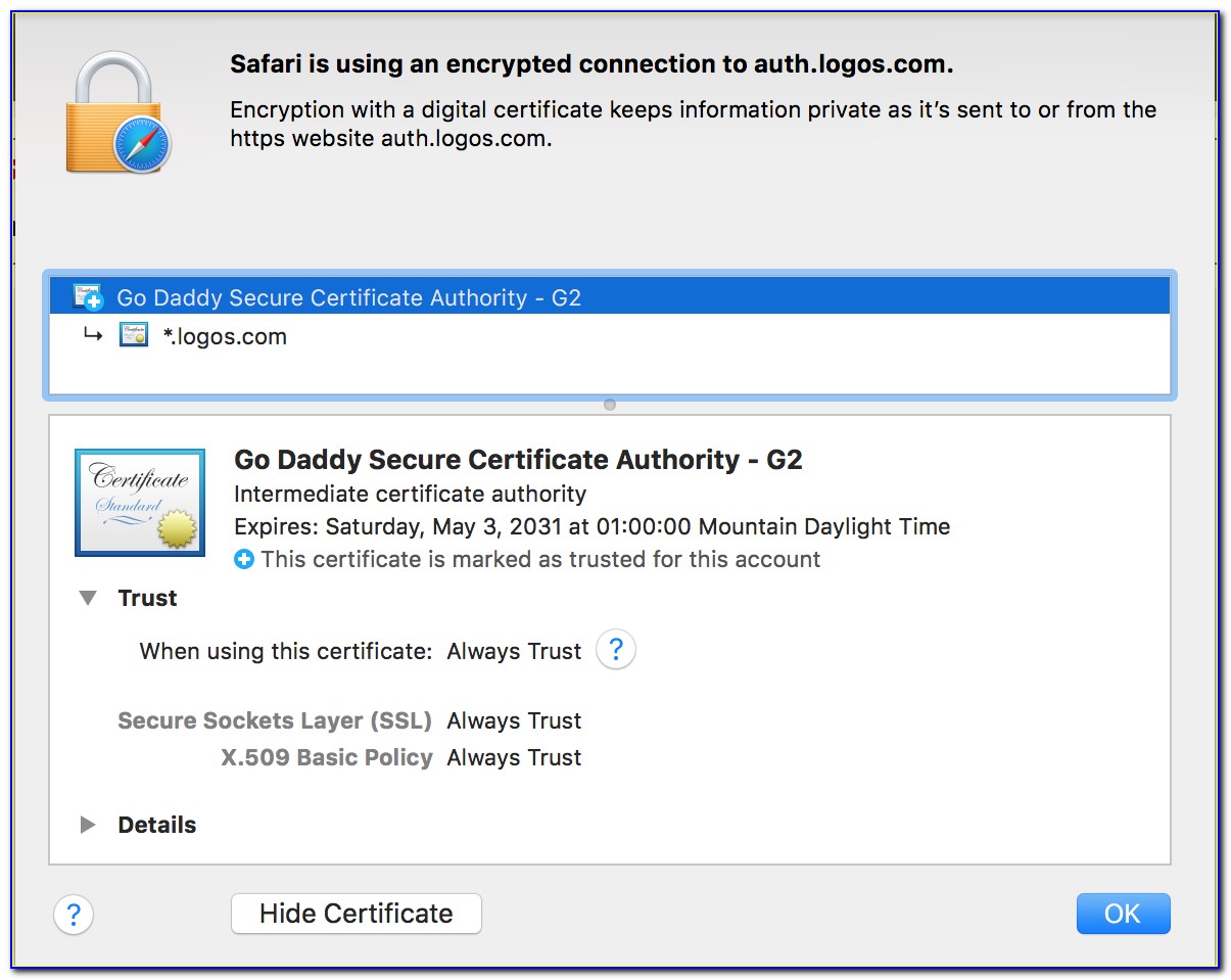Go Daddy Root Certificate Authority G2 Intermediate