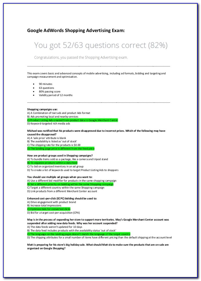 Google Adwords Certification Exam Questions And Answers 2019