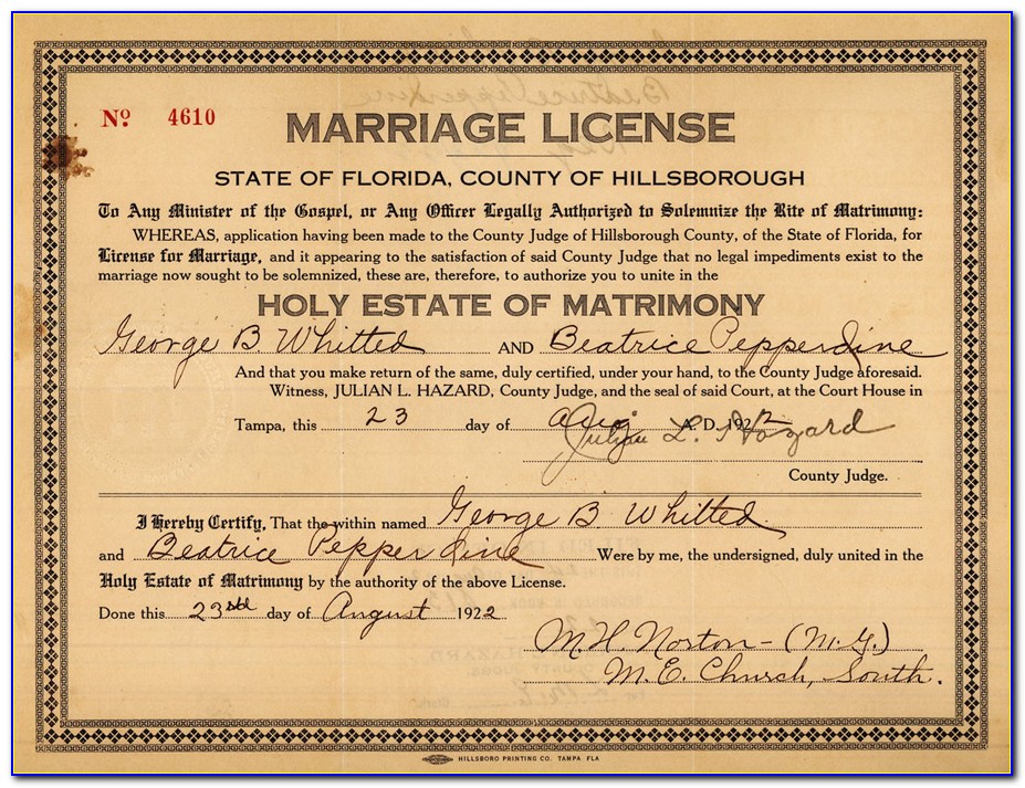 Hillsborough County Marriage Certificate Copy