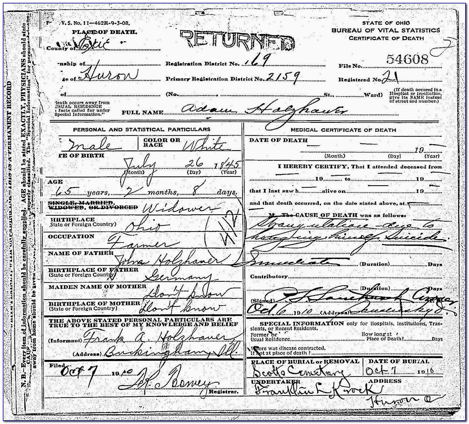 Huron County Michigan Birth Certificate