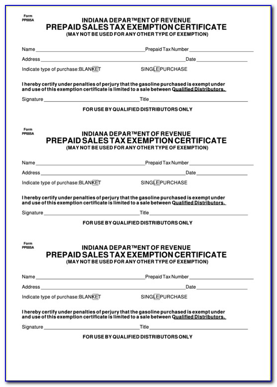 Indiana Retail Sales Tax Certificate