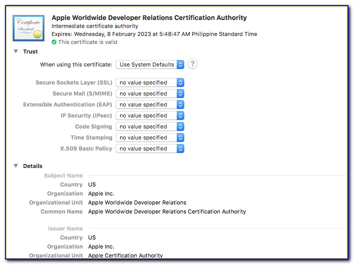 Install Apple Worldwide Developer Relations Certification Authority