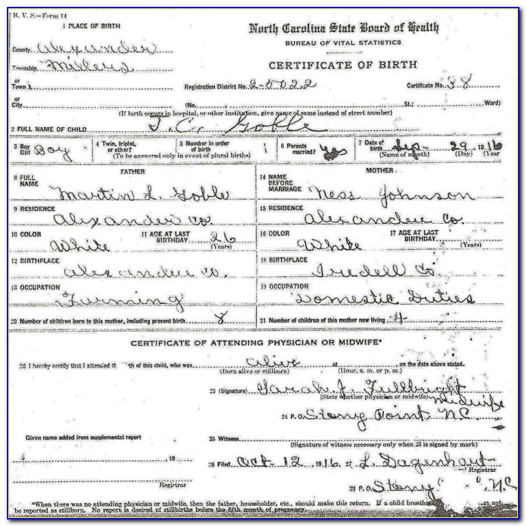 Iredell County Courthouse Birth Certificate