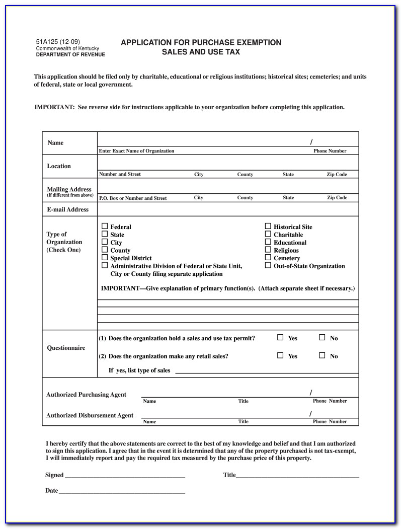 Kentucky Purchase Exemption Certificate Instructions