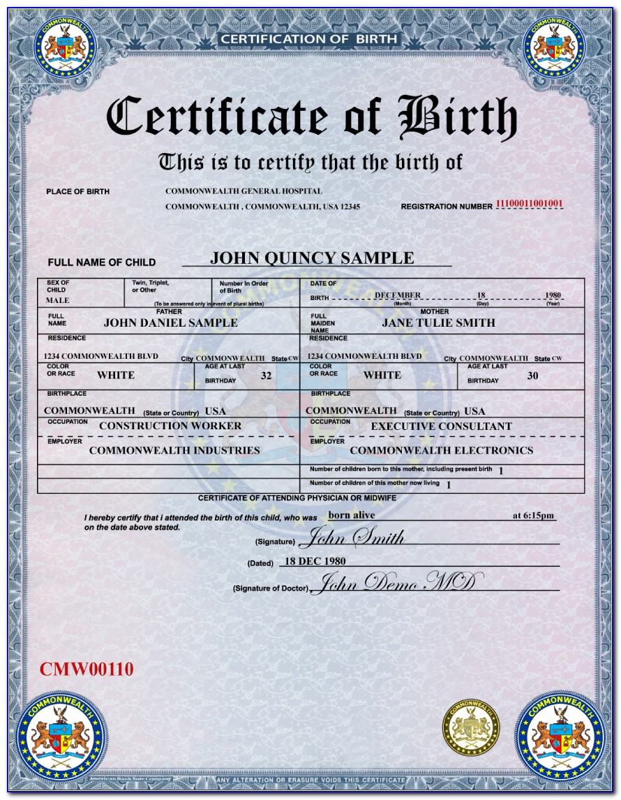 Laminated Birth Certificate Ontario