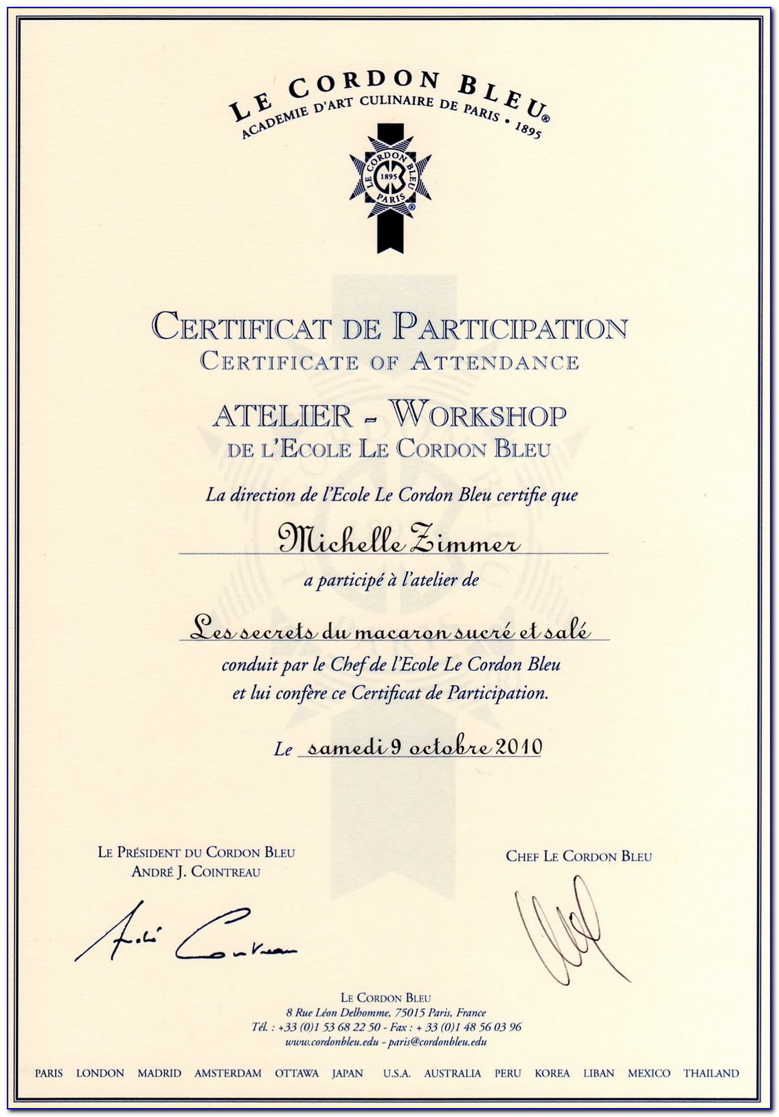Le Cordon Bleu Certificate Program