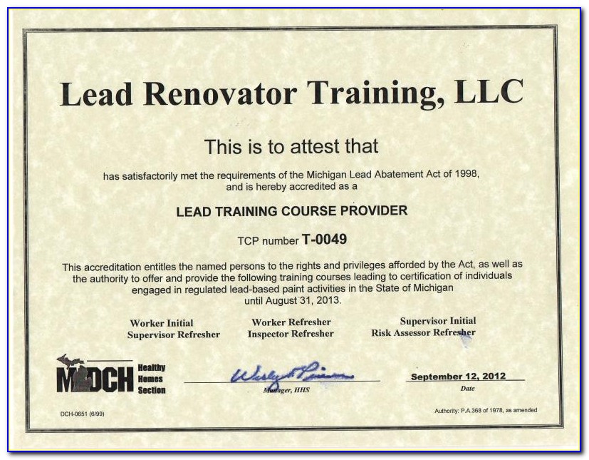 Lead Renovator Certification Online