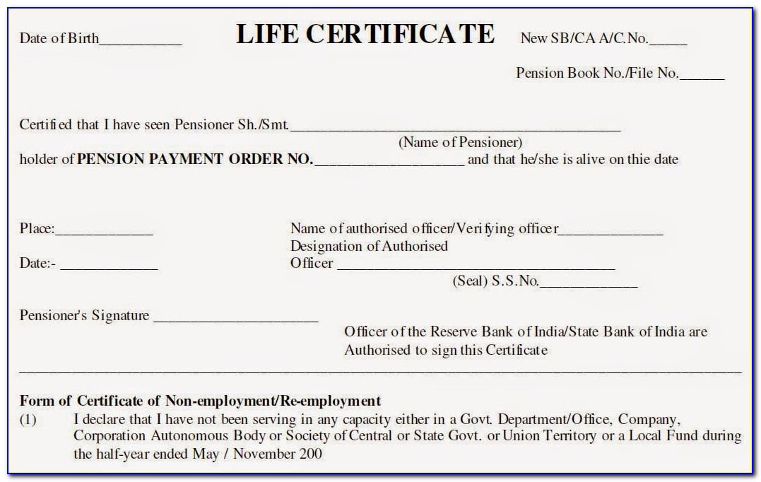 Life Certificate Form For Pensioners Canara Bank