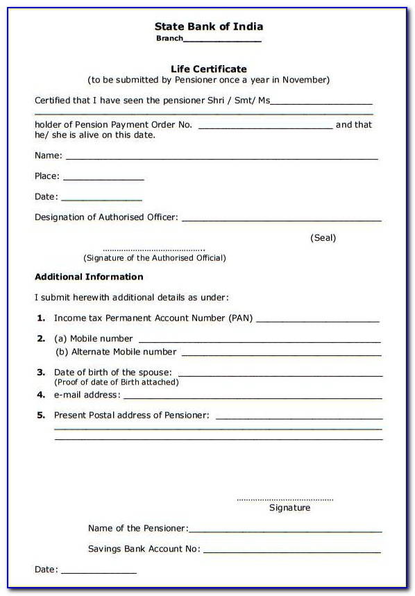 Life Certificate Form For Pensioners Punjab