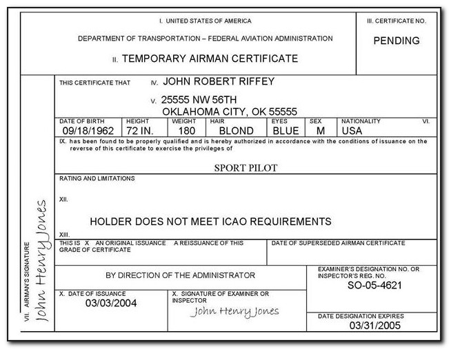 Lost Temporary Airman Certificate