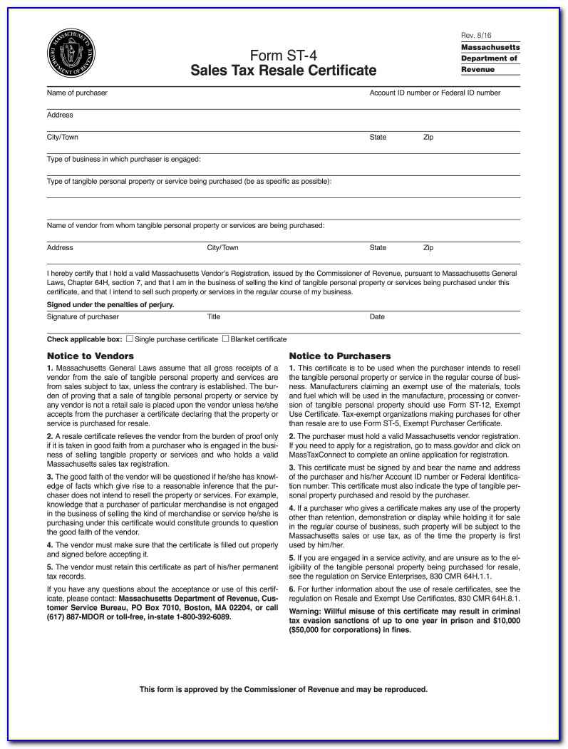 Massachusetts Resale Certificate Application
