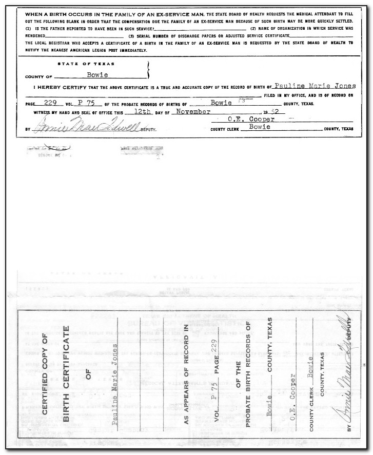 Midland Courthouse Birth Certificate