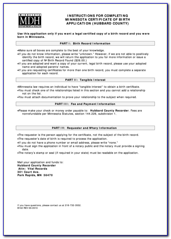 Minnesota Birth Certificate Application Pdf