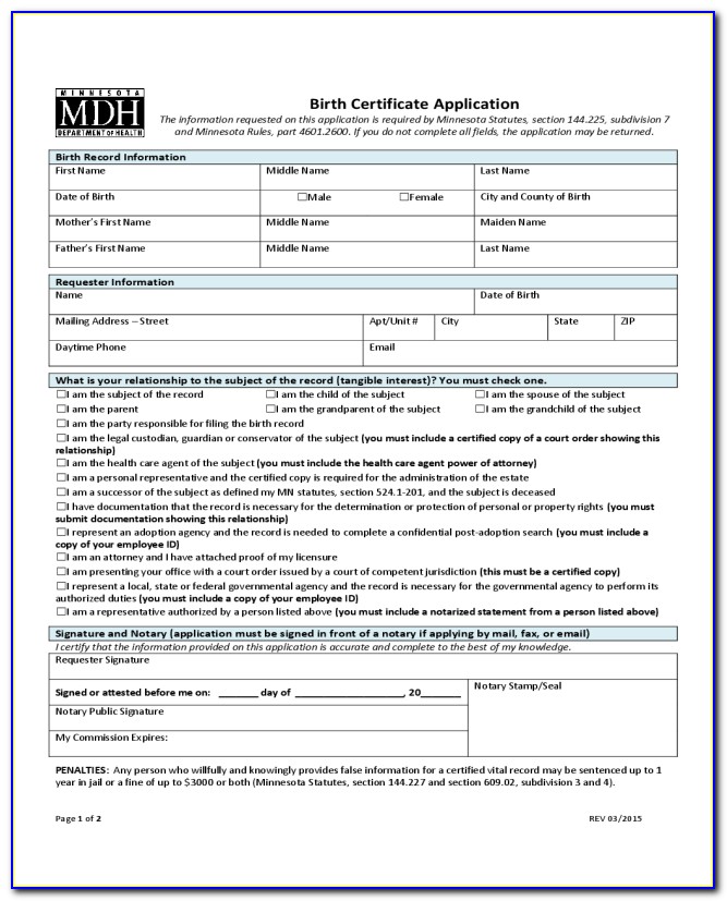 Minnesota Birth Certificate Pdf