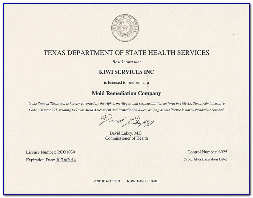 Mold Certificate Houston