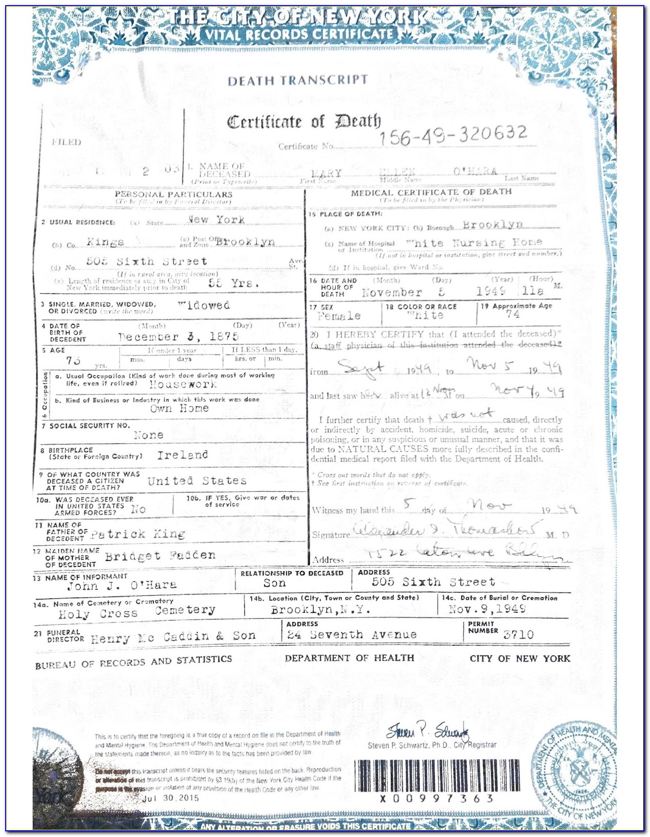 New York City Death Certificate Records
