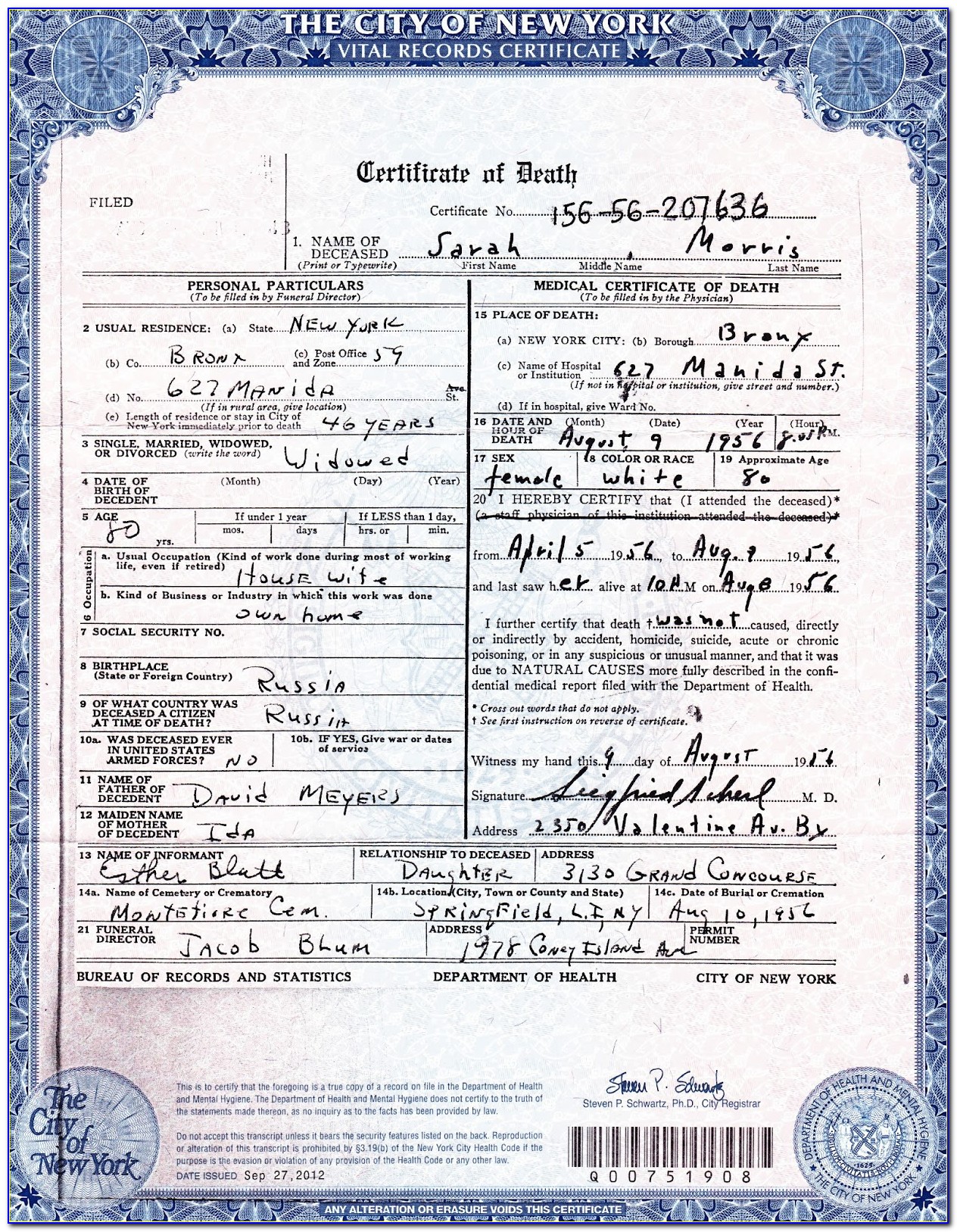 New York Death Certificates Genealogy