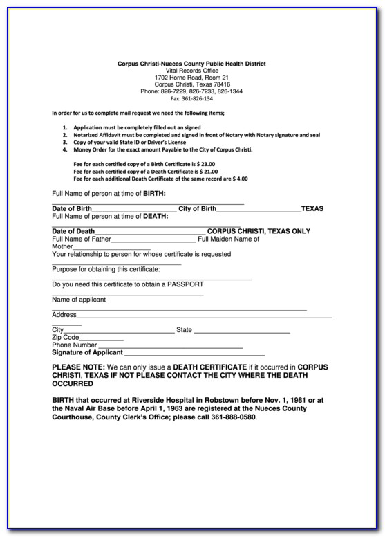 Nueces County Clerk Birth Certificate