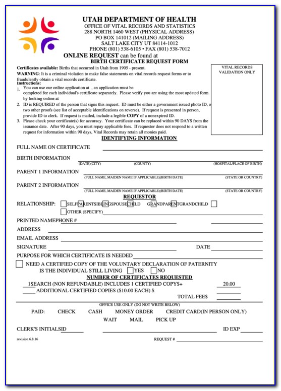 Obtain A Copy Of Birth Certificate In Utah