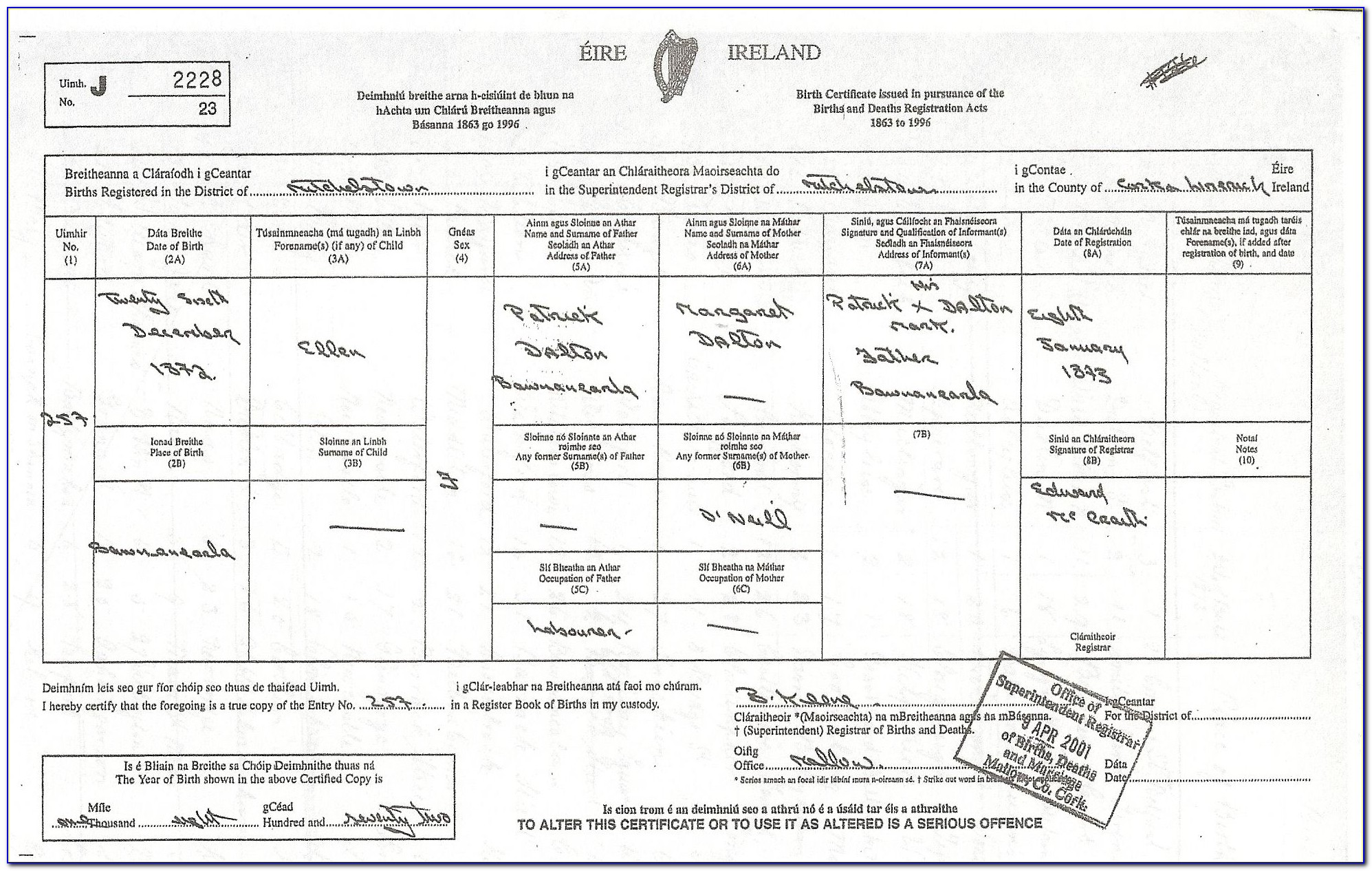 Prank Call To Irishman Birth Certificate