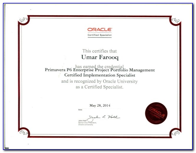 Primavera P6 Certification From Oracle