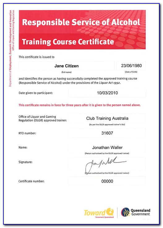 Queensland Rsa Certificate