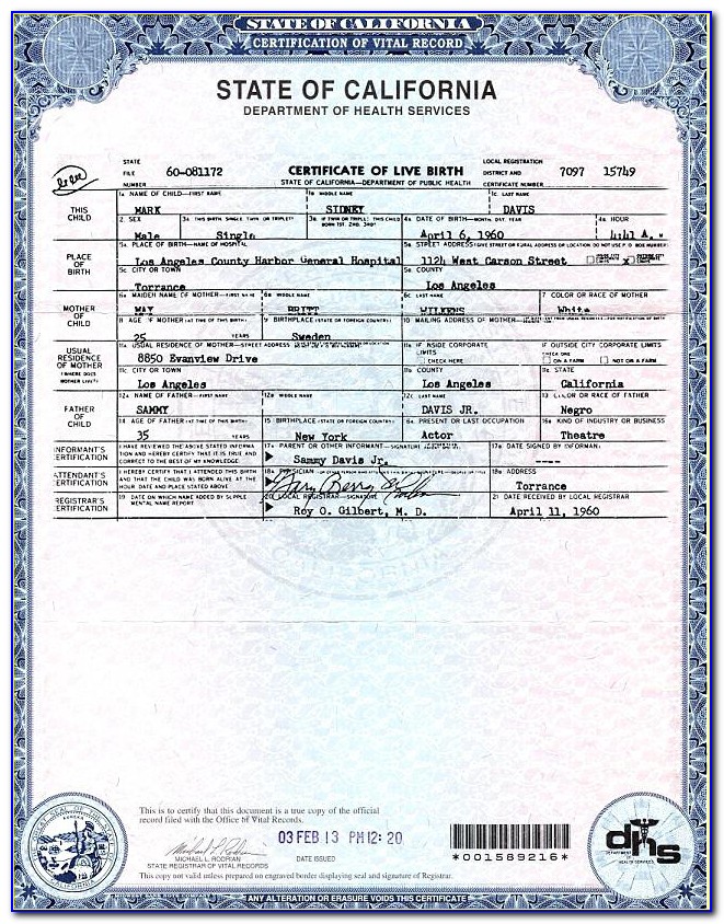 Request Birth Certificate California