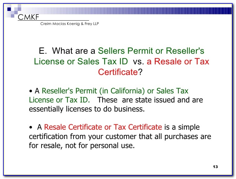 Seller's Permit Or Resale Certificate