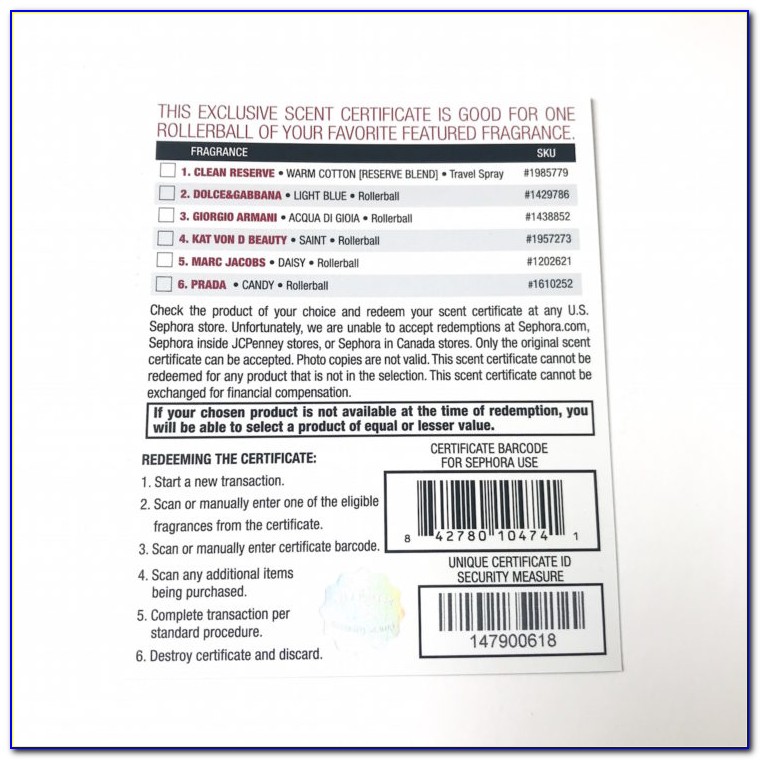 Sephora Scent Certificate Online