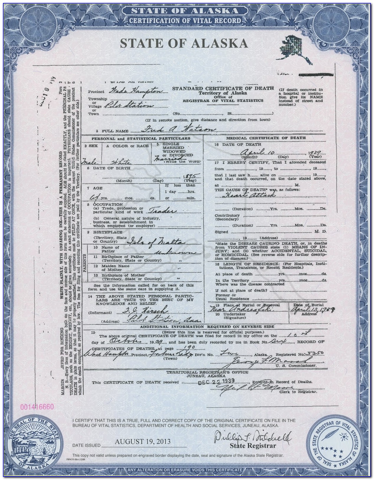 State Of Alaska Vital Statistics Birth Certificate