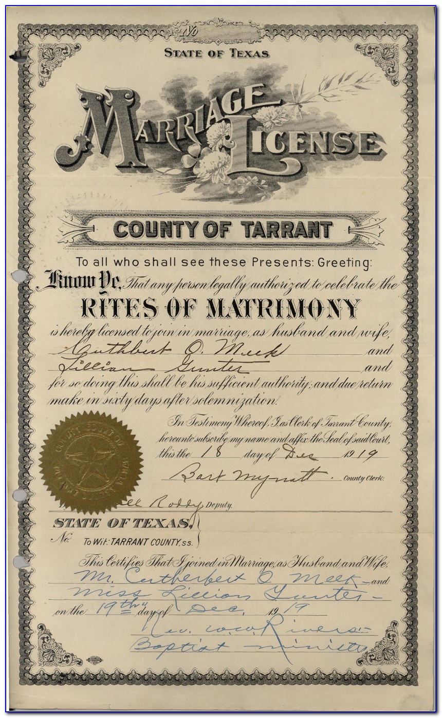 Tarrant County Marriage Certificate Copy