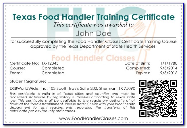 Texas Food Handlers Certification No Test