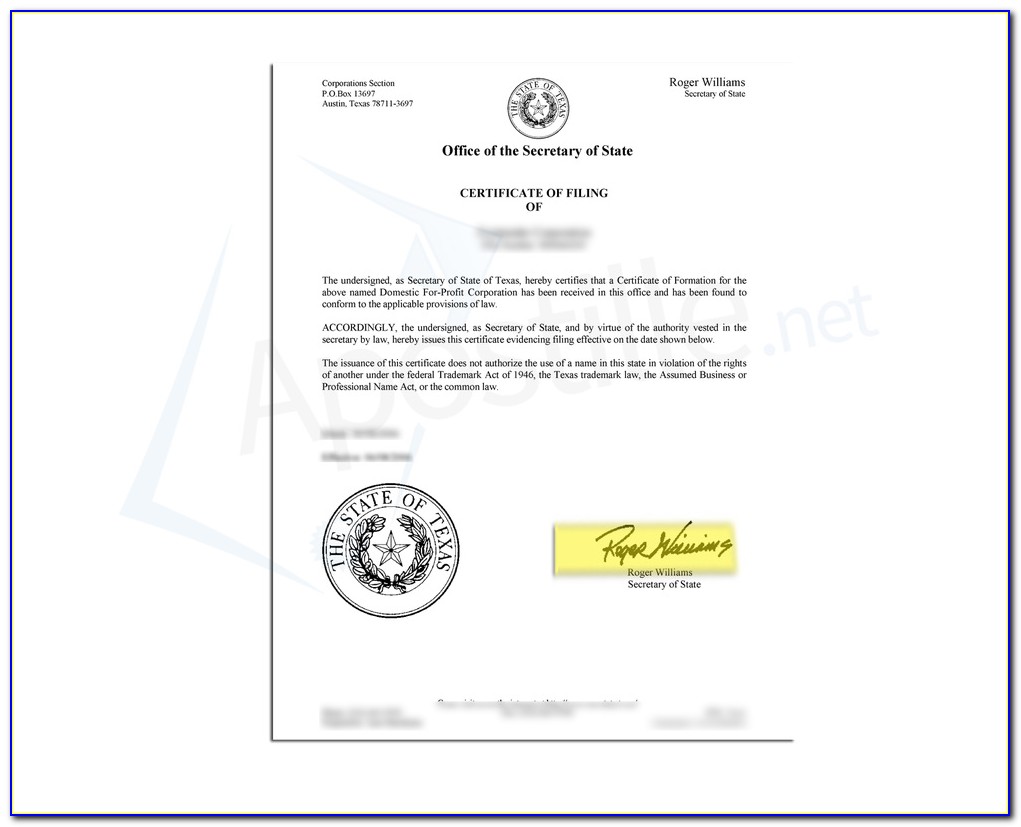 Texas State Comptroller Certificate Of Good Standing