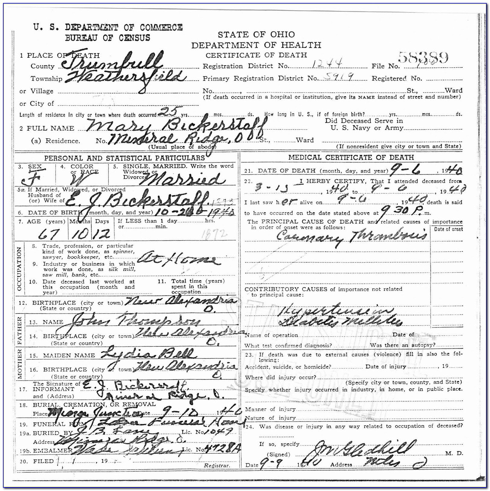 Trumbull County Ohio Death Certificates