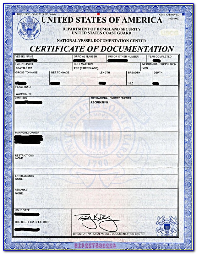Uscg Certificate Of Documentation Renewal Form