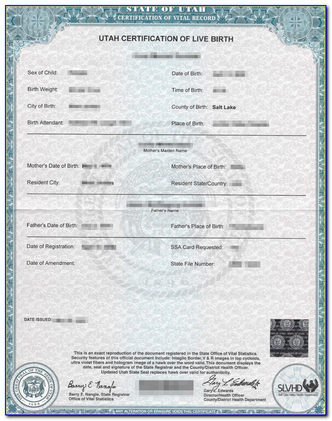 Utah Birth Certificate For Newborn
