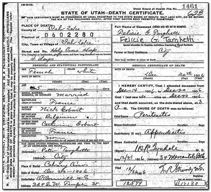 Utah State Archives Death Certificates