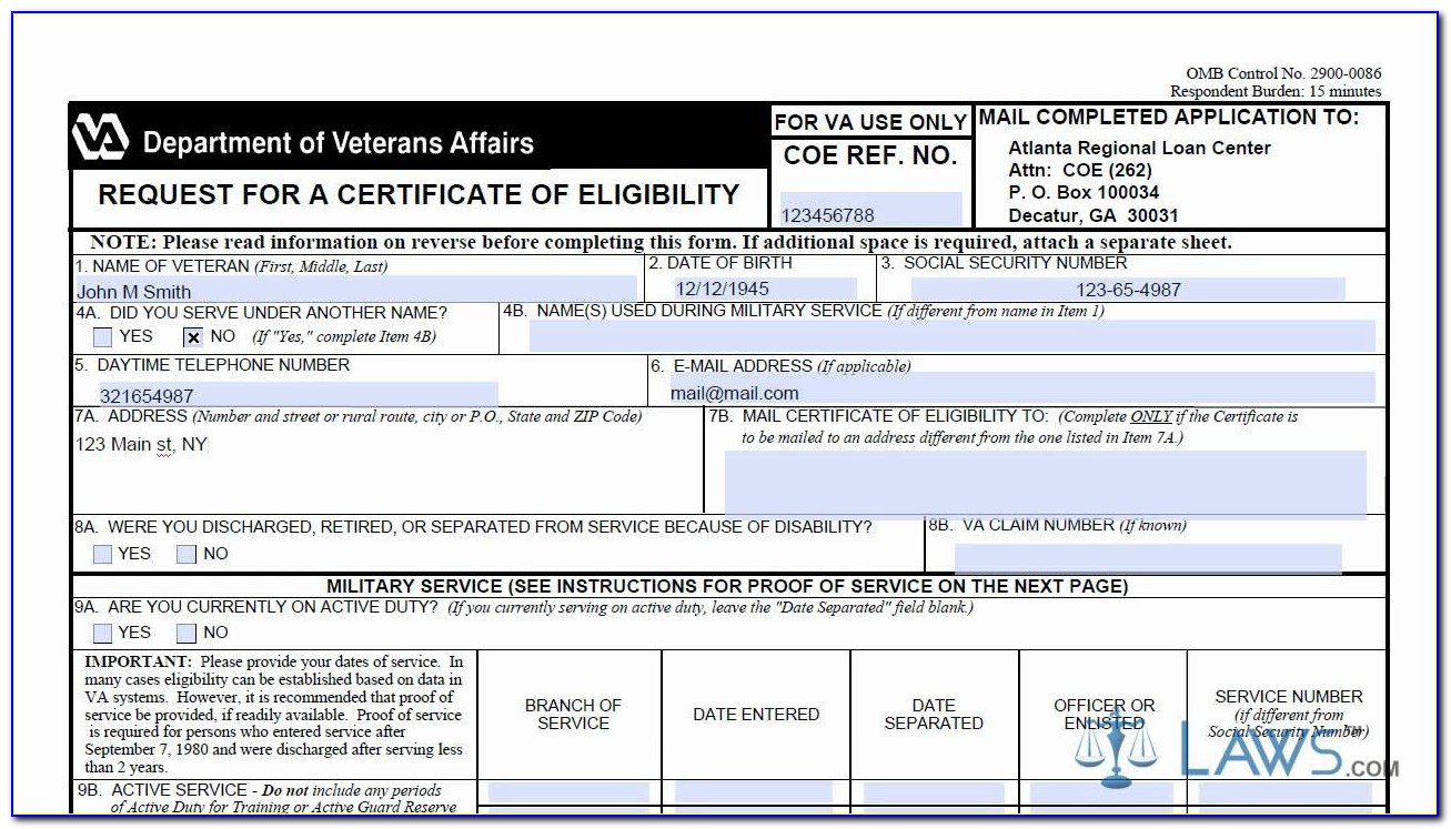 Va Form 26 1880 (request For Eligibility Certificate)