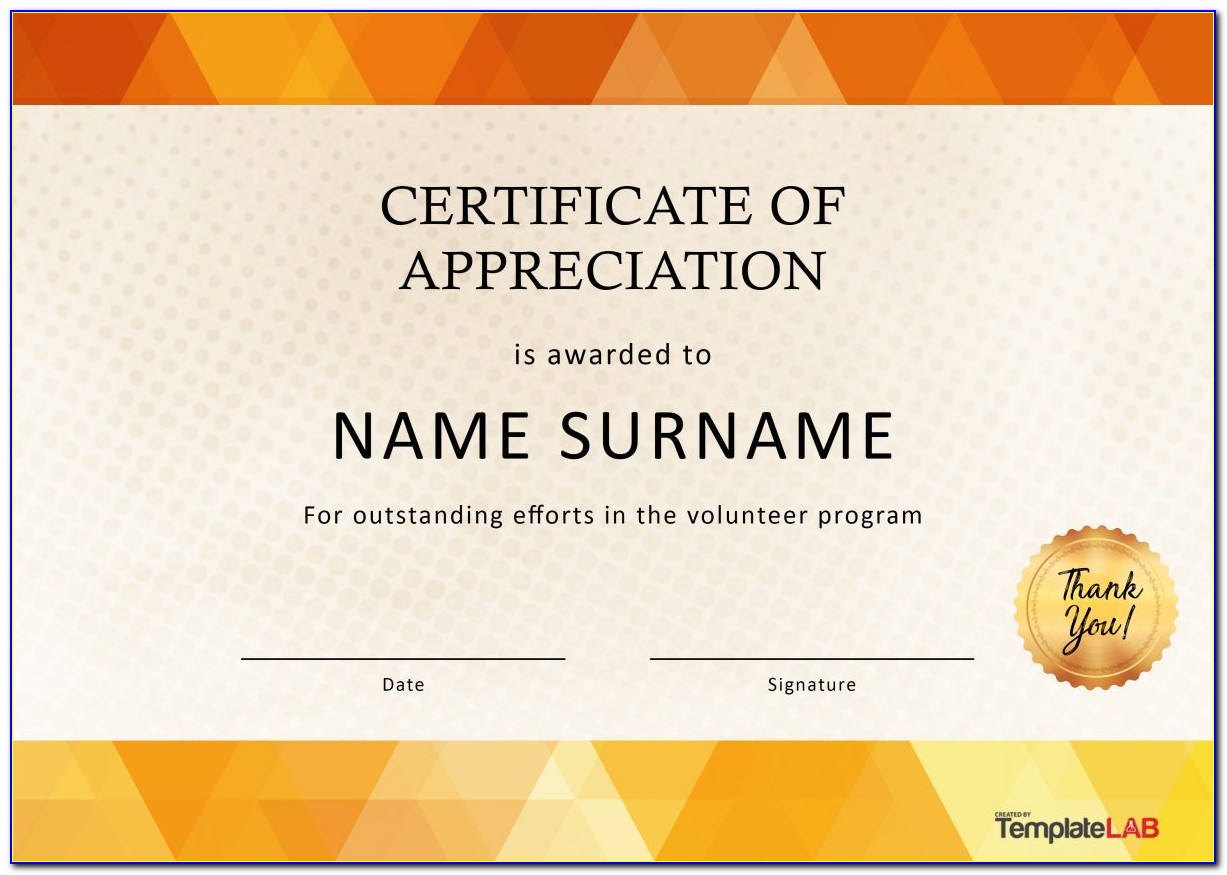 Volunteer Appreciation Award Certificate Template